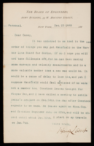 Henry L. Abbot to Thomas Lincoln Casey, December 15, 1888