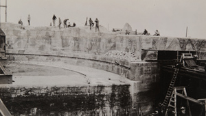 View of German concrete semi-circular fortifications built near the Bruges canal