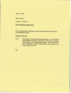 Memorandum from Judy A. Chilcote to Hans Kramer