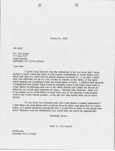 Letter from Mark H. McCormack to Rex Evans