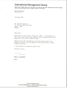 Letter from Mark H. McCormack to William Bemister
