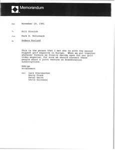 Memorandum from Mark H. McCormack to Bill Sinrich