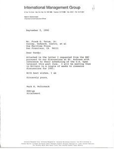 Letter from Mark H. McCormack to Frank D. Tatum Jr.