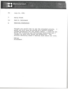 Memorandum from Mark H. McCormack to Barry Frank