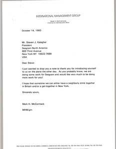 Letter from Mark H. McCormack to Stephen J. Kalagher
