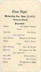Program for the 1913 class night for New Salem Academy
