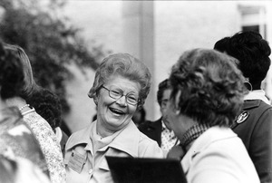 Smiling delegate at the First Women's National Conference