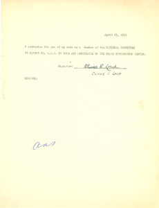 Form letter from Oliver S. Loud to National Committee to Defend Dr. W. E. B. Du Bois and Associates in the Peace Information Center