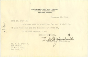 Letter from Melville J. Herskovits to W. E. B. Du Bois