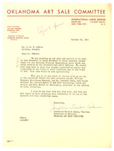 Letter from Oklahoma Art Sale Committee to W. E. B. Du Bois