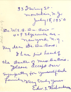 Letter from E. S. Richardson to W. E. B. Du Bois