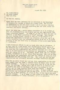 Letter from Myra Colson Callis to W. E. B. Du Bois