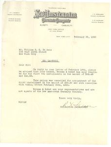 Letter from New Amsterdam Casualty Company to W. E. B. Du Bois