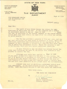 Letter from New York (State) Tax Commission Finance Bureau to W. E. B. Du Bois