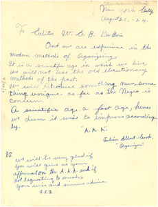 Letter from Afro-American Affairs to W. E. B. Du Bois
