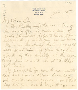 Letter from Maud Cuney Hare to W. E. B. Du Bois