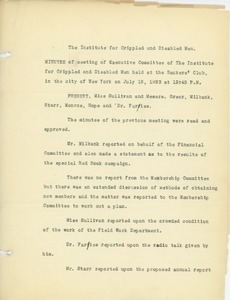 Minutes of the meeting of the Executive Committee of the Institute for Crippled and Disabled Men