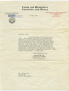 Letter from W. E. B. Du Bois to Mrs. Thomas Bell