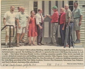Newspaper clippings about the town, board members, and alumni of New Salem Academy