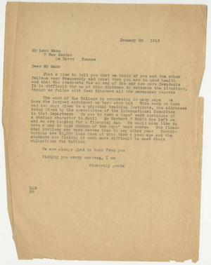 Letter from Laurence L. Doggett to Leon Mann (January 30 1915)