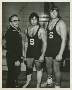 Coach Doug Parker, Bernie Stanzione, and Jeff Blatnick, 1978-1979