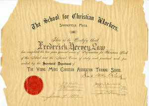 Diploma awarded to Frederick Law in 1887
