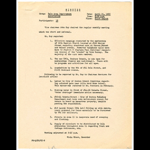 Minutes and memorandum for Dale Area Improvement Association meeting held April 21, 1965
