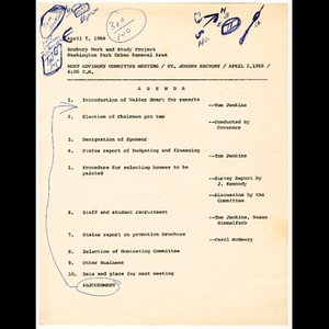 Agenda for host advisory committee meeting held April 5, 1966