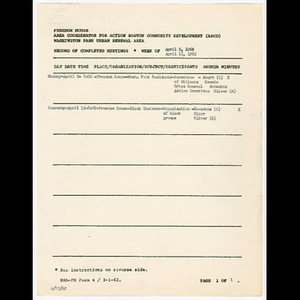 Minutes, summary report and attendance list for Washington Park Steering Committee and block associations officers meeting in April 1962