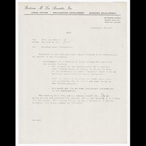 Memorandum from Bertram M. Lee to Otto and Muriel about a meeting of local groups focused on low income housing