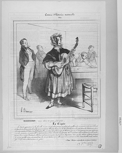 ... mire dans tes yeux mes yeux...... La Cigale. La Cigale appartient à la famille des cris-cris, des chanteuses à roulades, des grillons, des rossignols et des marchands de légumes. On la rencontre dans les promenades, aux Champs-Elysées, sur les Boulevards, dans les Cafés, dans les Estaminets, dans les restaurants à 22 s., dans tous les lieux publics, et même dans beaucoup de Théâtres qui ne le sont guères, sa voix est fausse, criarde, pointue et ressemble au gémissement d’une charrette mal graissée. On l’emploierait très-utilement à crier au feu. On paie pour ne pas l’entendre. Elle finit ordinairement par être première Cantatrice dans quelque théâtre d’Opéra Comique, à moins qu’elle n’ait commencé par là ; c’est ad libitum. Enfin, elle meurt d’enroûment ou bien d’une double croche rentrée, qui s’est mise en travers dans son gosier. (Fétis, Histoire naturelle des animaux chantans).