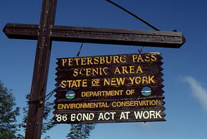 Petersburg Pass Scenic Area sign, Petersburgh, NY