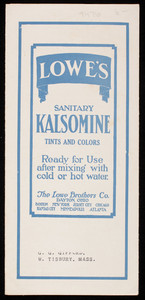 Lowe's Sanitary Kalsomine tints and colors, The Lowe Brothers Co., Dayton, Ohio