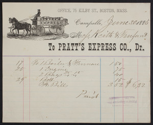 Billhead for Pratt's Express Co., Dr., Campello, Mass., dated June 30, 1885