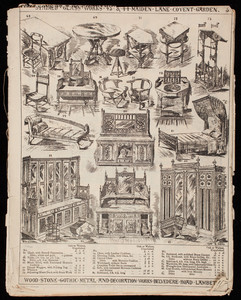 Illustrated catalog of gothic and other artistic domestic furniture, fittings, decorations, upholstery, and metal work, Cox & Sons, London, England