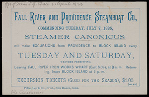 Trade card, Fall River and Providence Steamboat Co.