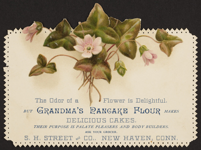 Trade card for Grandma's Pancake Flour, S.H. Street & Co., New Haven, Connecticut, undated