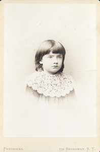 Head-and-shoulders studio portrait of Constance Holt, facing front, Fredricks, 770 Broadway, New York, New York