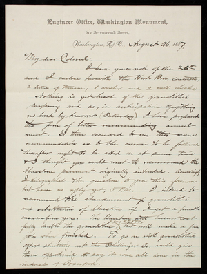 Bernard R. Green to Thomas Lincoln Casey, August 26, 1887