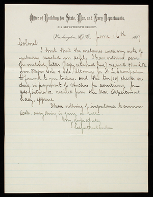 Ed. Sutherland to Thomas Lincoln Casey, June 16, 1887