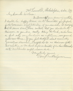 Letter from Benjamin Smith Lyman to Lewis Woolman