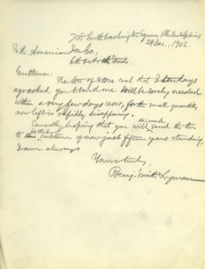 Letter from Benjamin Smith Lyman to the American Ice Co.