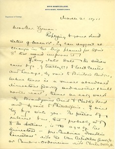 Letter from Florence Bascom to Benjamin Smith Lyman