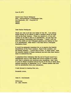 Letter from Mark H. McCormack to Jose Fornos Rodrigues