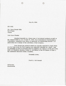 Letter from Mark H. McCormack to Jean Claude Killy