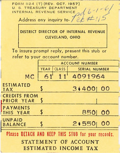 Estimated income tax statement for 1961