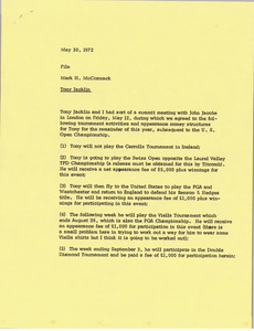 Memorandum from Mark H. McCormack to Tony Jacklin file