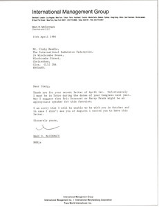 Letter from Mark H. McCormack to Craig Reedie