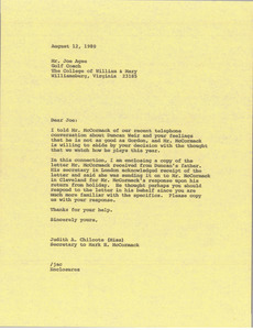Letter from Judith A. Chilcote to Joe Agee