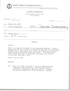Fax from Jacque Orsie to Laurie Roggenburk